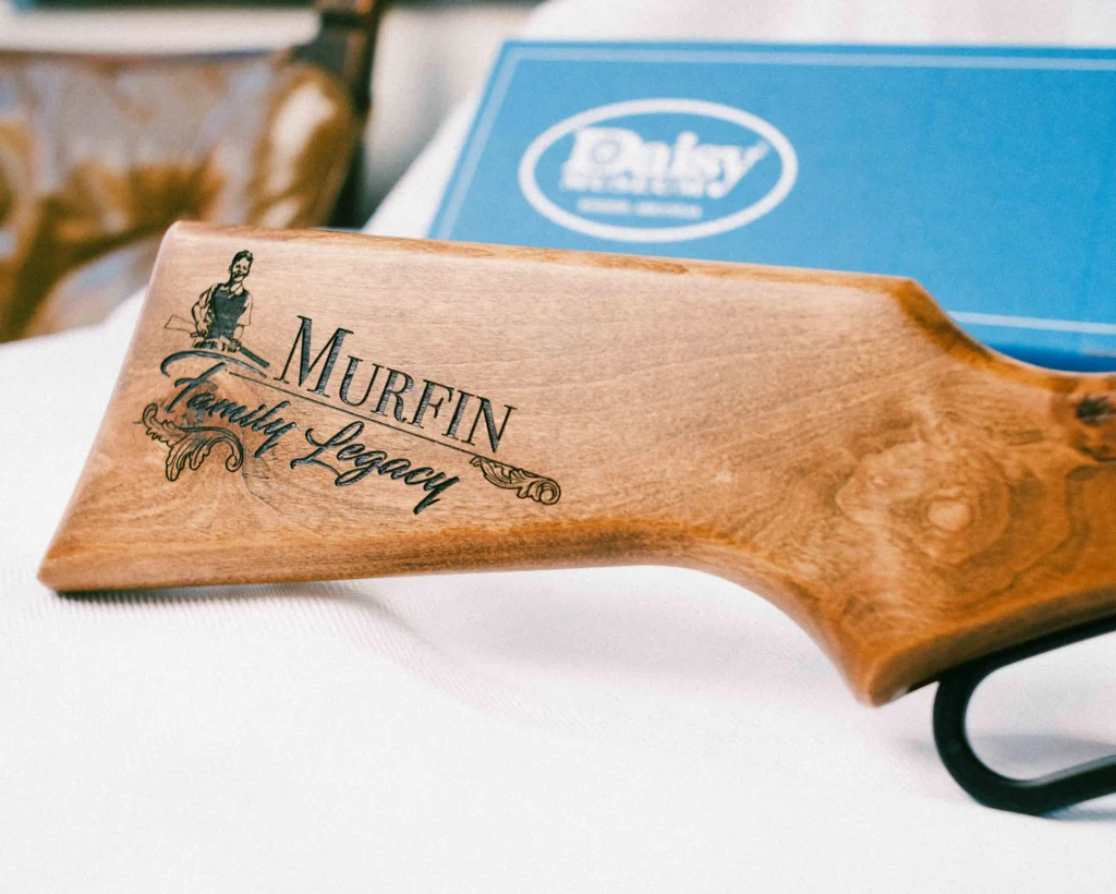 Example engraving on the stock of a Daisy Family Legacy BB Gun